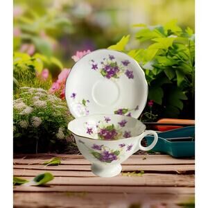 Radfords Tea Cup & Saucer, Purple Violets Teacup and Saucer, English